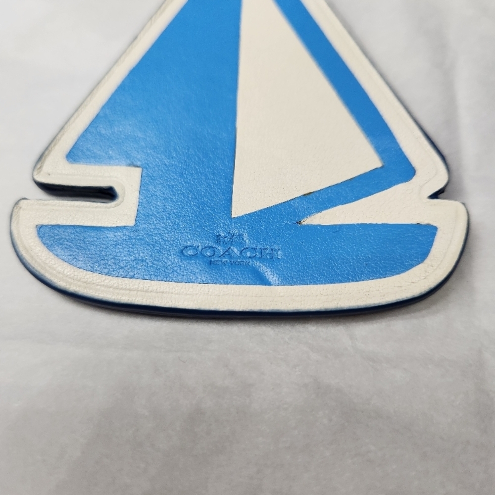 COACH Sailboat Leather Keychain - Blue & White - Picture 2 of 5